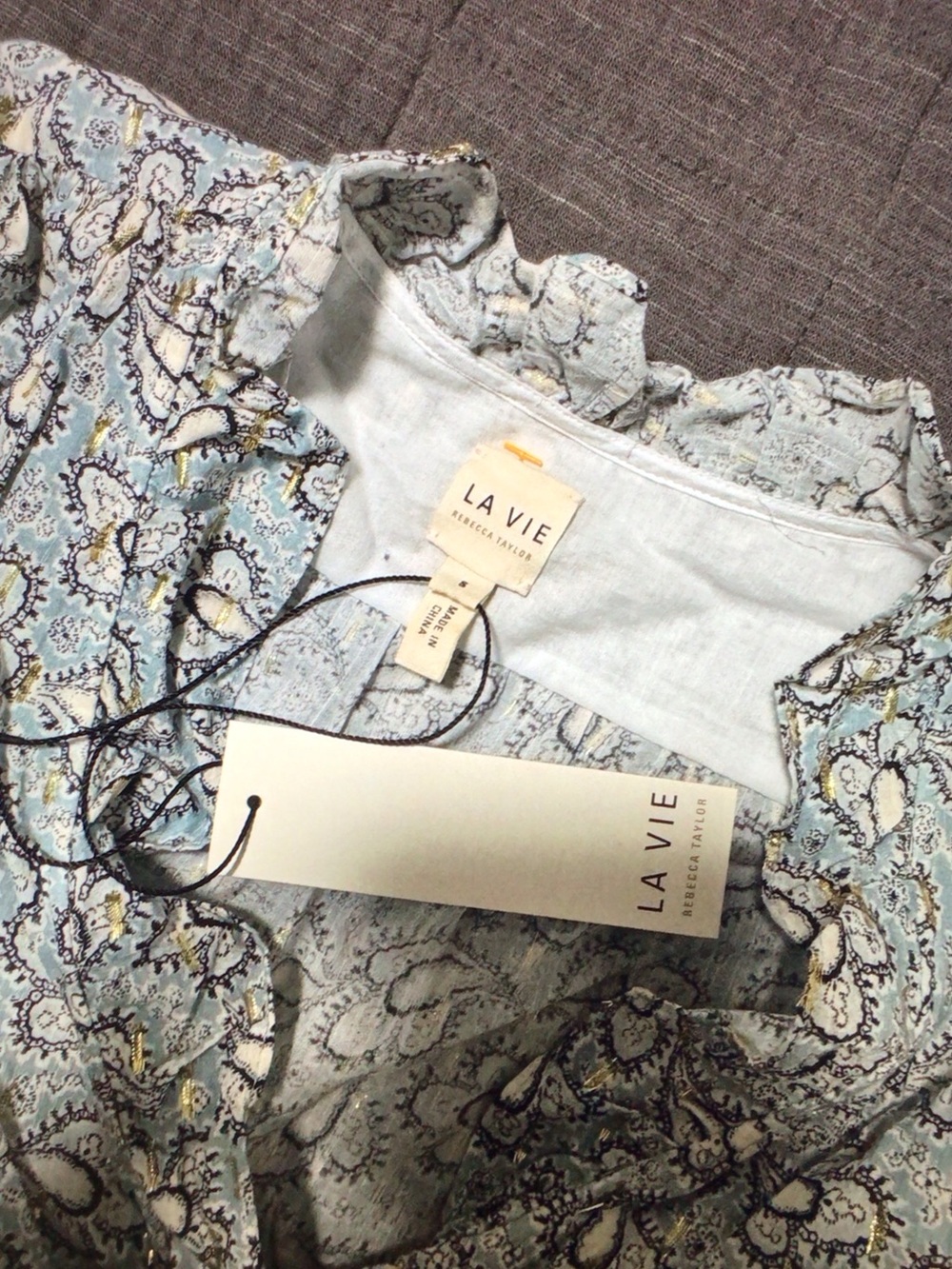 La Vie Rebecca Taylor Paisley Ruffle-Trim Button Front Blouse - Picture 6 of 6